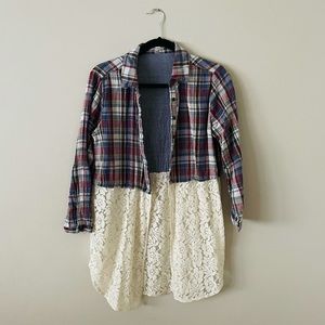 Jodifl Plaid and Lace button up. Size Small